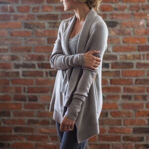 Lululemon Wrap It Up Elbow Patch Sweater Sz 6 Storm Gray Tan Pocket Cardigan 11